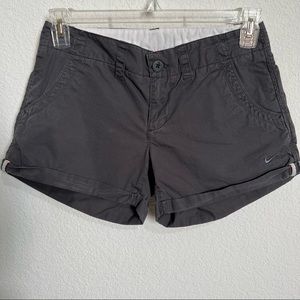 Nike Charcoal Gray Cotton Rolled Hem Embroidery Swoosh Shorts  Size 6